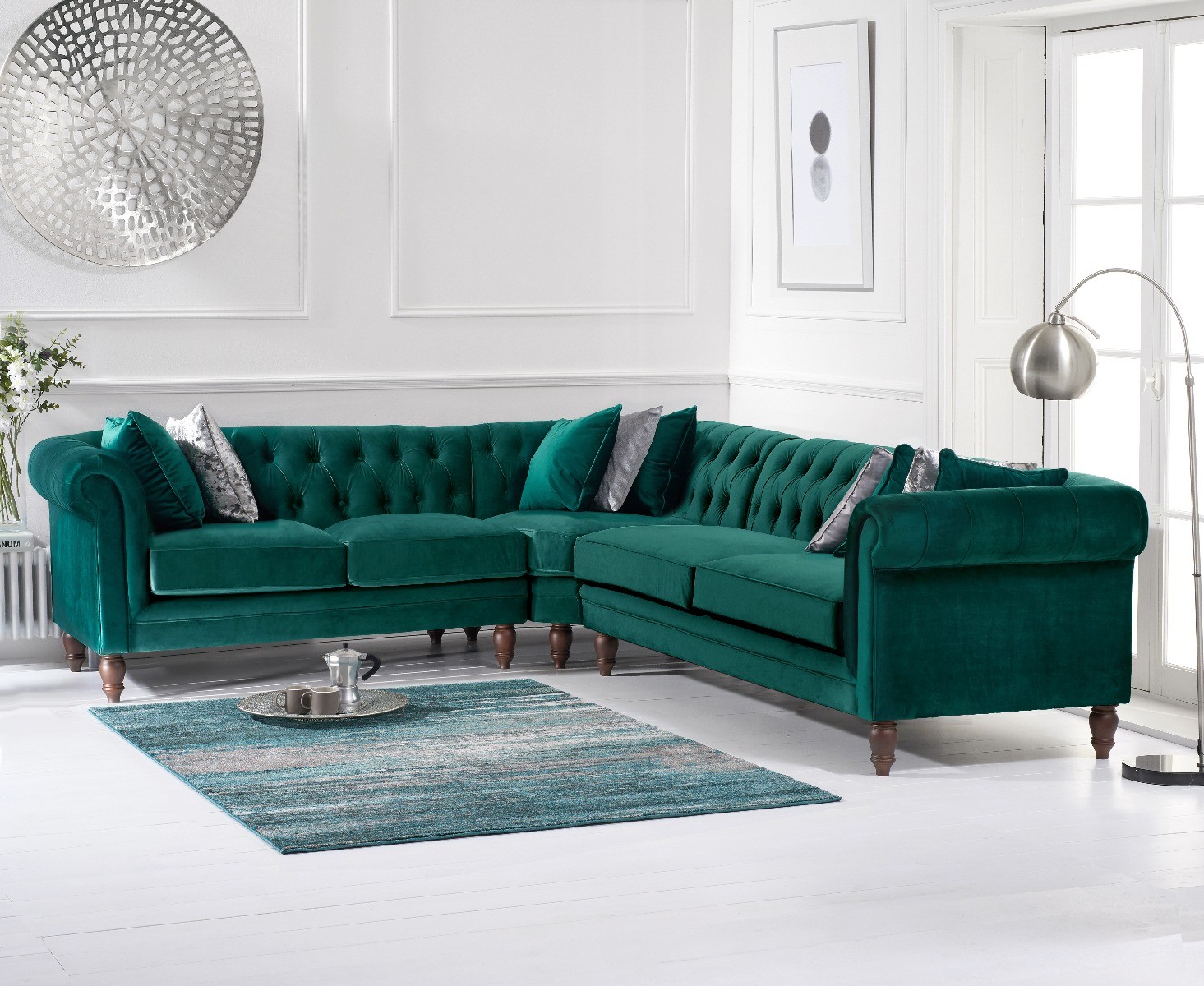 Product photograph of Bromley Medium Green Velvet Corner Sofa from Oak Furniture Superstore