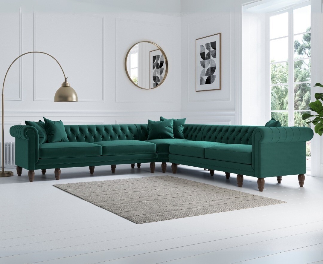 Bromley Large Green Velvet Corner Sofa