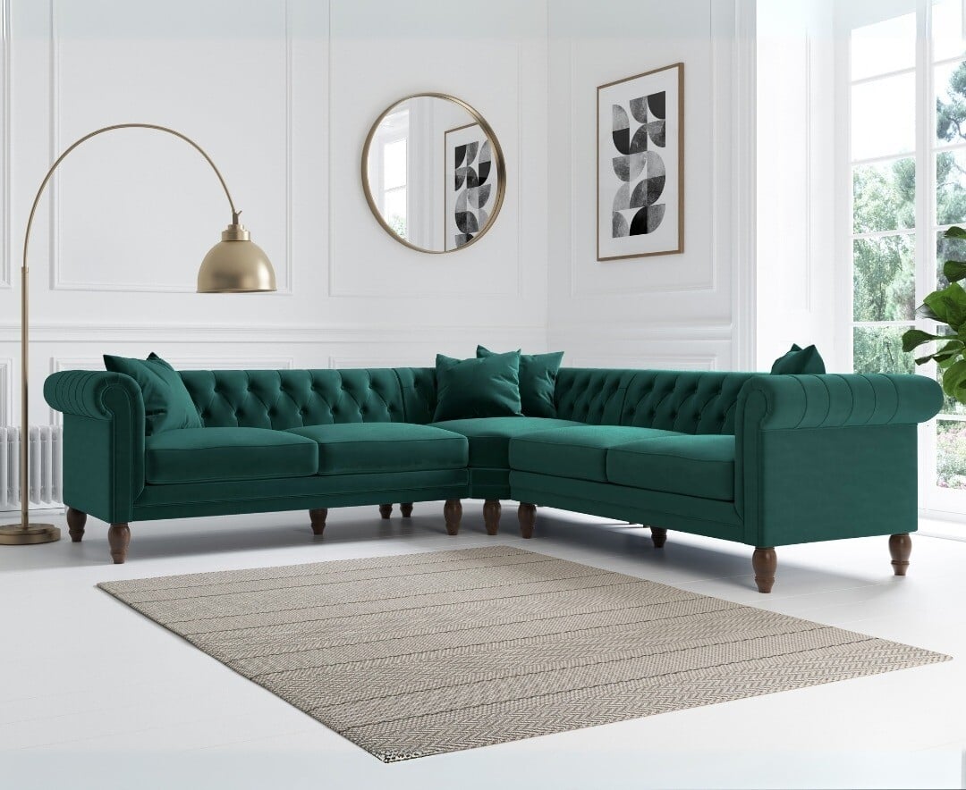 Product photograph of Bromley Medium Green Velvet Corner Sofa from Oak Furniture Superstore
