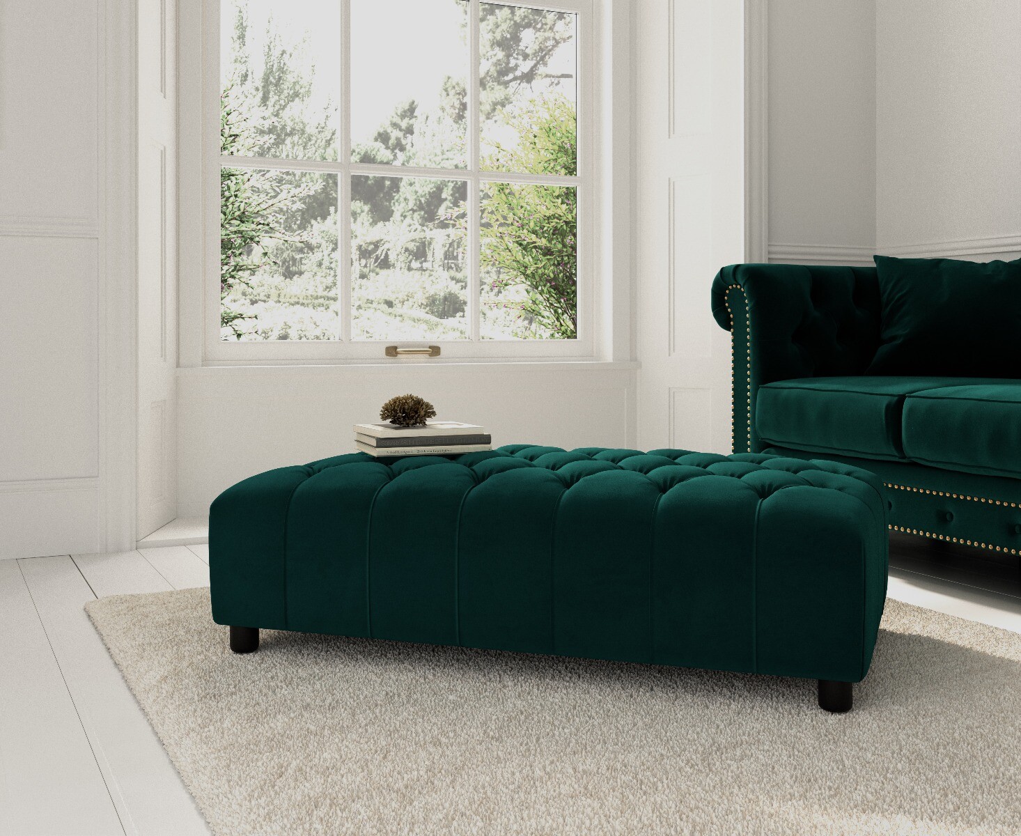 Dark Green Velvet Footstool