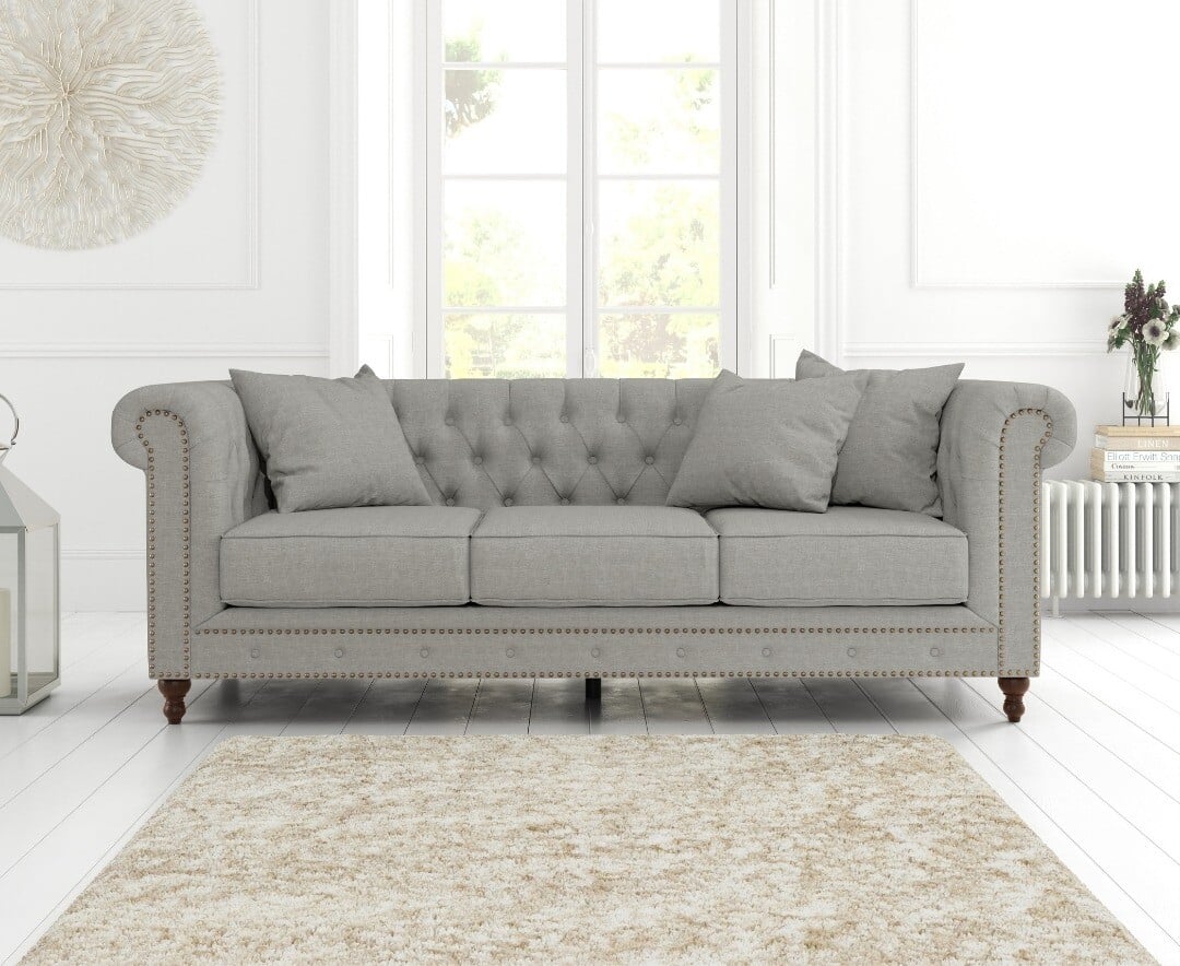 Product photograph of Westminster Chesterfield Grey Linen Fabric 3 Seater Sofa from Oak Furniture Superstore