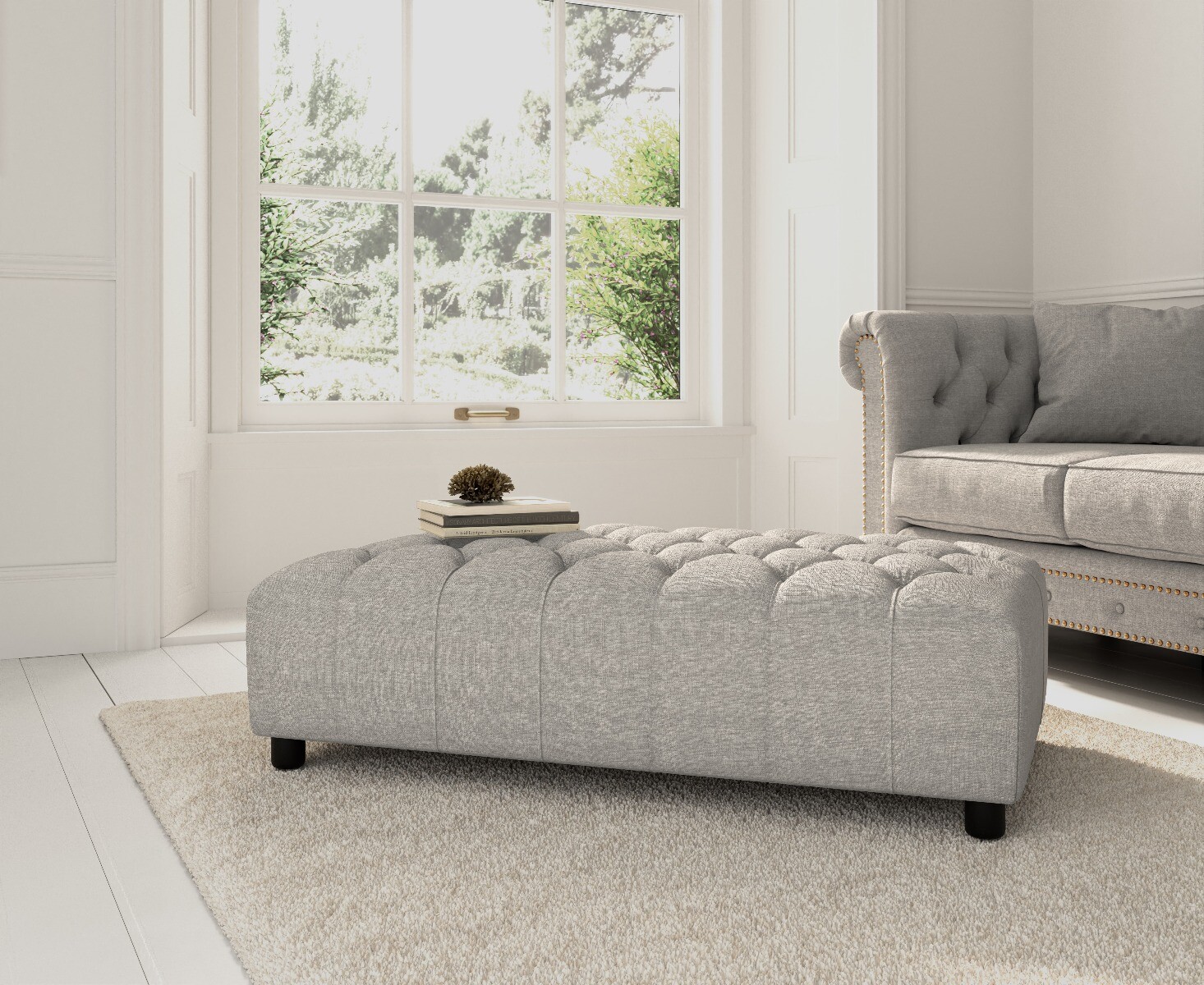 Grey Linen Fabric Footstool