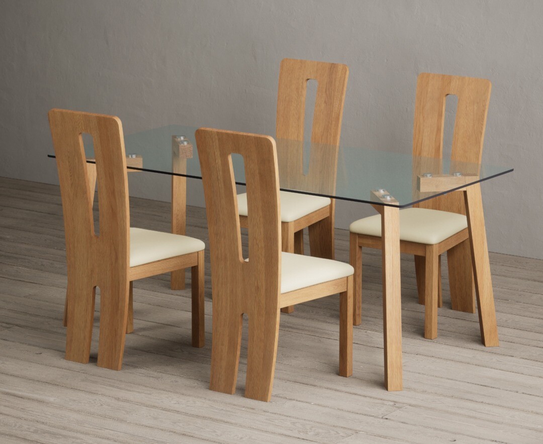 Product photograph of Lakelyn 180cm Solid Oak And Glass Dining Table With 6 Oak Lucca Chairs from Oak Furniture Superstore
