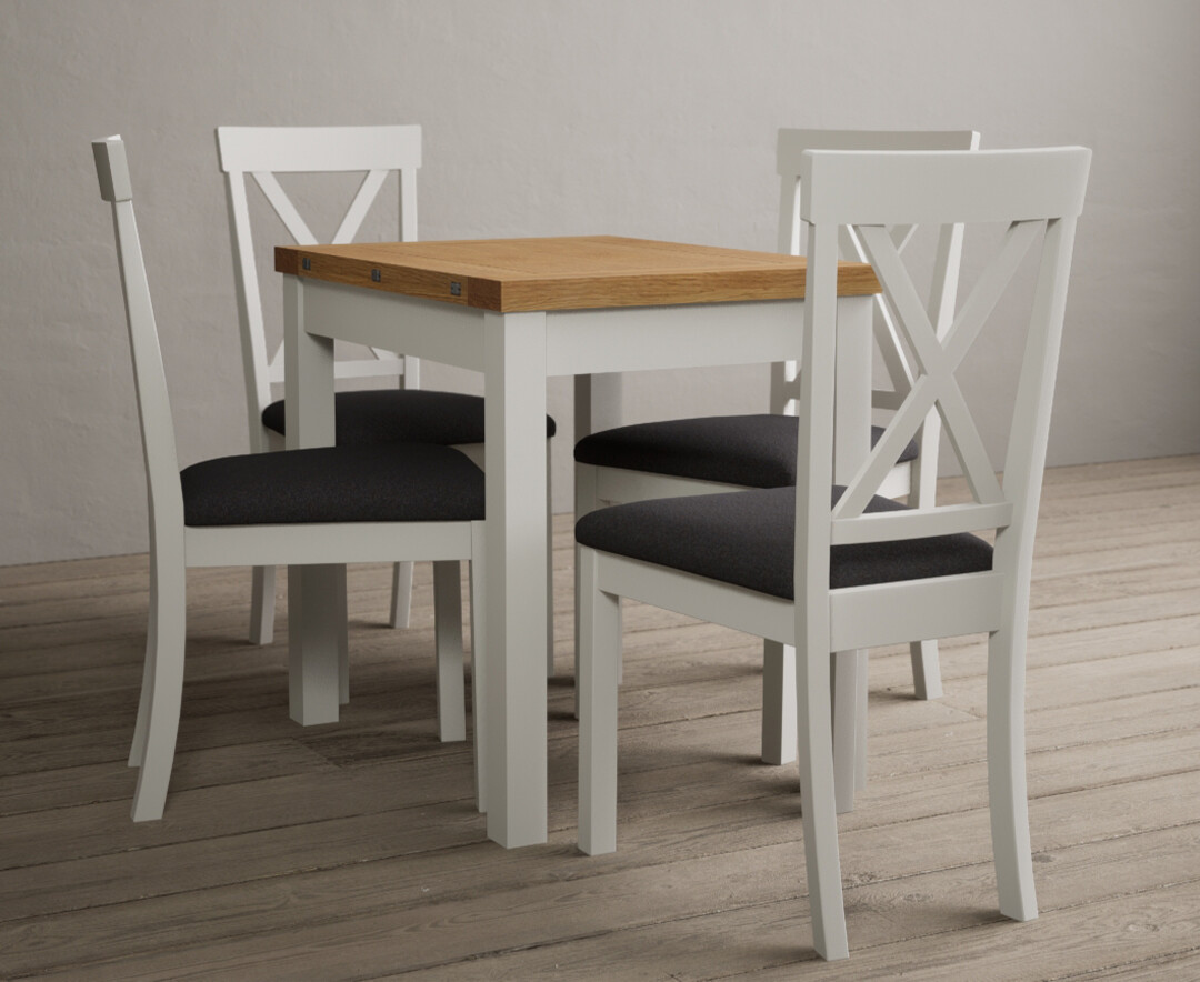 Product photograph of Hadleigh Oak And Signal White Painted Extending Dining Table With 4 Brown Suede Hertford Chairs from Oak Furniture Superstore