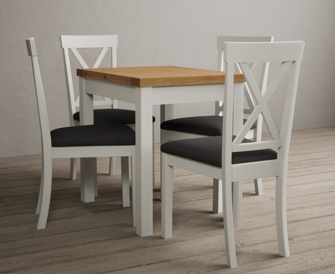 Product photograph of Hadleigh Oak And Cream Painted Extending Dining Table With 2 Linen Hertford Chairs from Oak Furniture Superstore