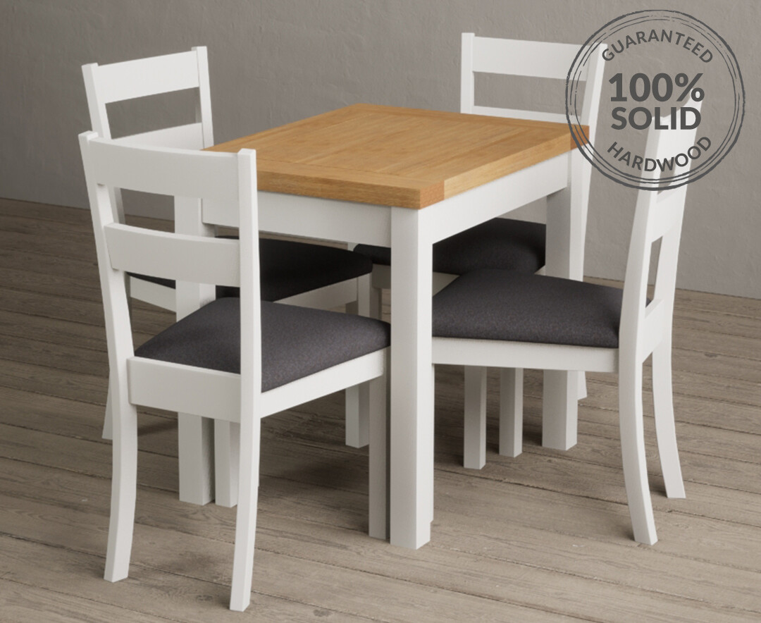 Extending Hadleigh Oak And Signal White Painted Dining Table With 2 Linen Kendal Chairs