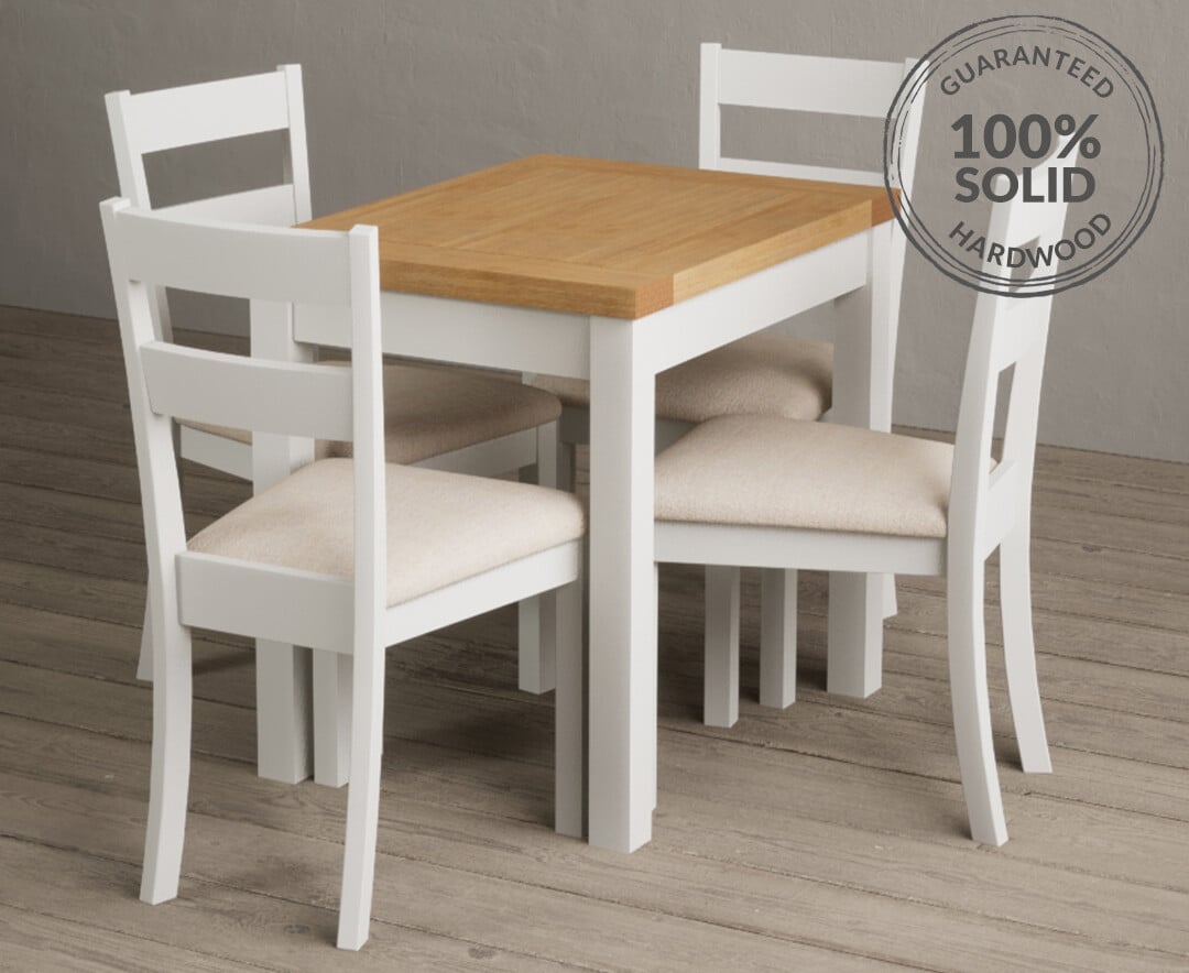 Extending Hadleigh Oak And Signal White Painted Dining Table With 6 Oak Kendal Chairs