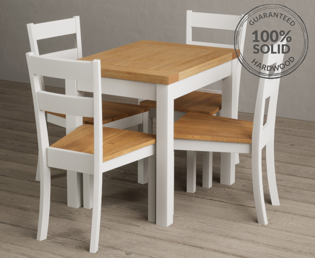 Extending Hadleigh Oak And Signal White Painted Dining Table With 6 Linen Kendal Chairs
