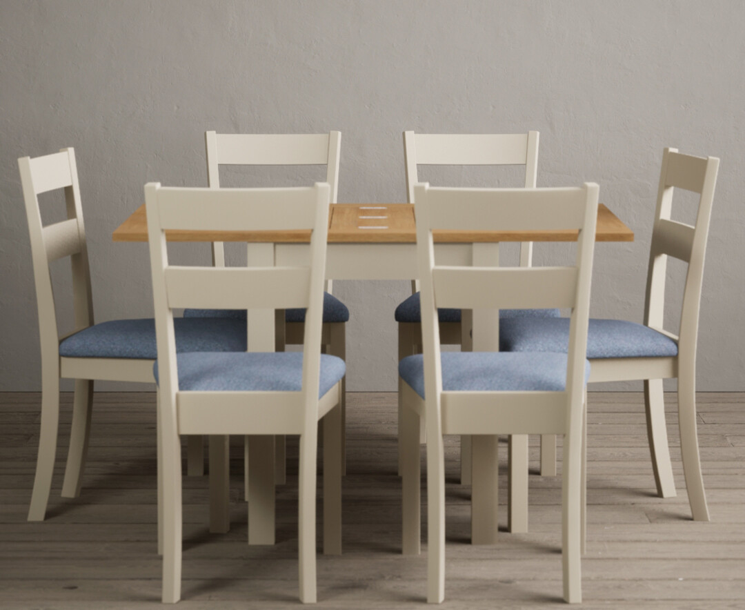 Extending Hadleigh Oak And Cream Painted Dining Table With 4 Linen Kendal Chairs