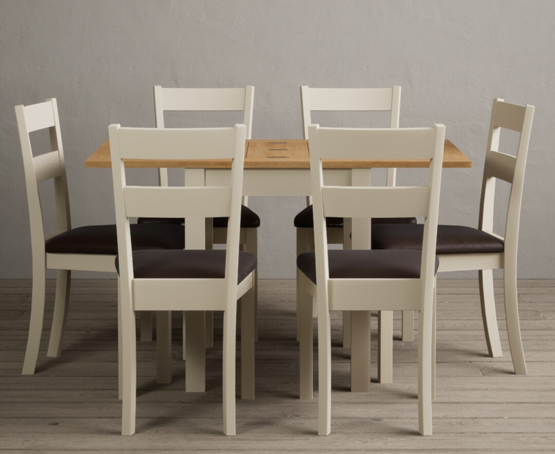 Product photograph of Extending Hadleigh Oak And Cream Painted Dining Table With 2 Linen Kendal Chairs from Oak Furniture Superstore