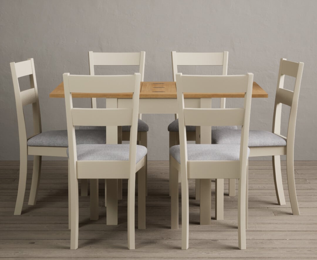 Product photograph of Extending Hadleigh Oak And Cream Painted Dining Table With 6 Oak Kendal Chairs from Oak Furniture Superstore
