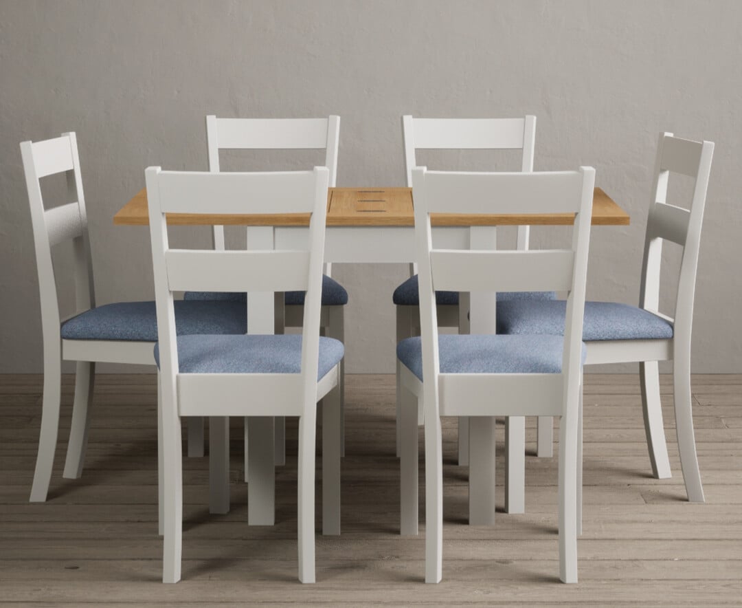 Extending Hadleigh Oak And Signal White Painted Dining Table With 2 Charcoal Grey Kendal Chairs