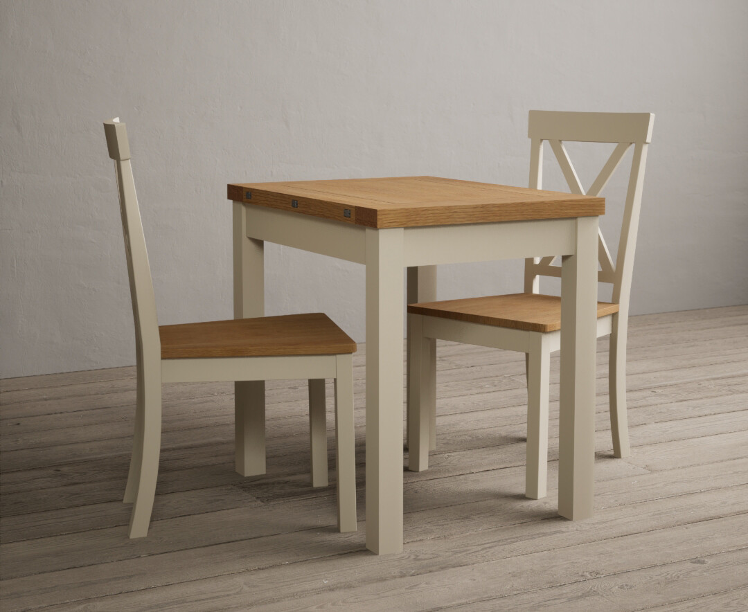 Product photograph of Hadleigh Oak And Signal White Painted Extending Dining Table With 2 Oak Hertford Chairs from Oak Furniture Superstore