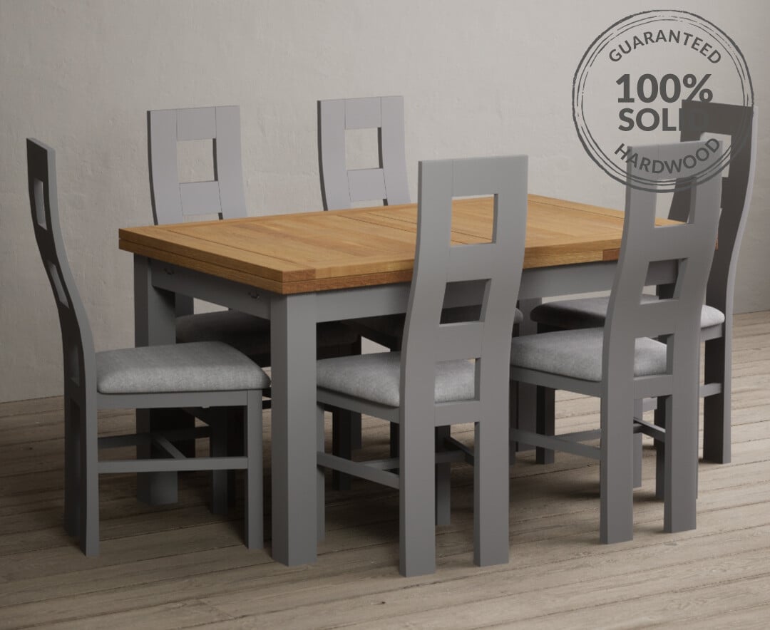Grey and oak dining clearance table and chairs