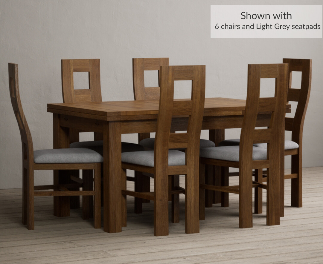 Photo 2 of Buxton 140cm rustic solid oak extending dining table with 6 light grey rustic solid oak flow back chairs