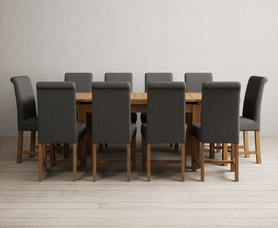 Extending Buxton 140cm Solid Oak Dining Table with 6 Brown Scroll Back Chairs