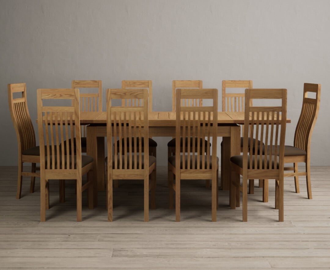 Extending Buxton 140cm Solid Oak Dining Table With 10 Black Chairs