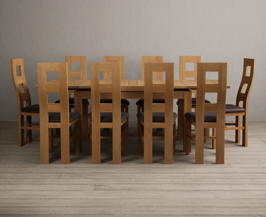 Product photograph of Extending Buxton 140cm Solid Oak Dining Table With 10 Linen Natural Chairs from Oak Furniture Superstore