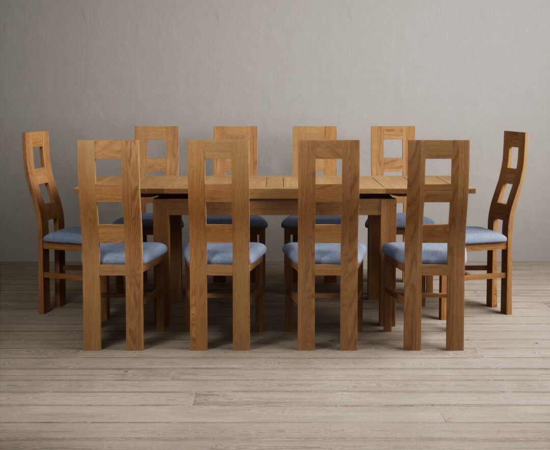 Product photograph of Extending Buxton 140cm Solid Oak Dining Table With 6 Blue Natural Chairs from Oak Furniture Superstore