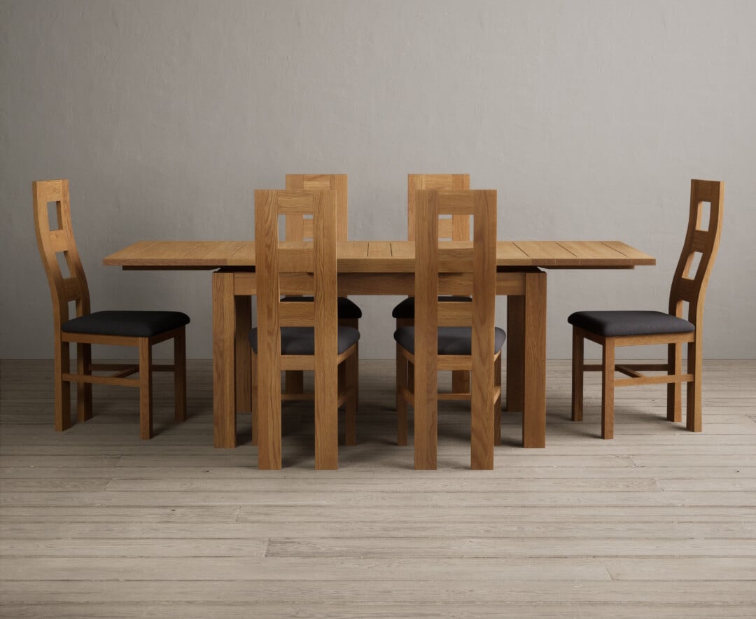 Extending Hampshire 140cm Solid Oak Dining Table With 8 Brown Flow Back Chairs