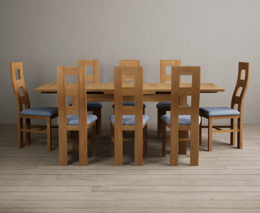 Photo 3 of Extending buxton 140cm solid oak dining table with 10 linen flow back chairs