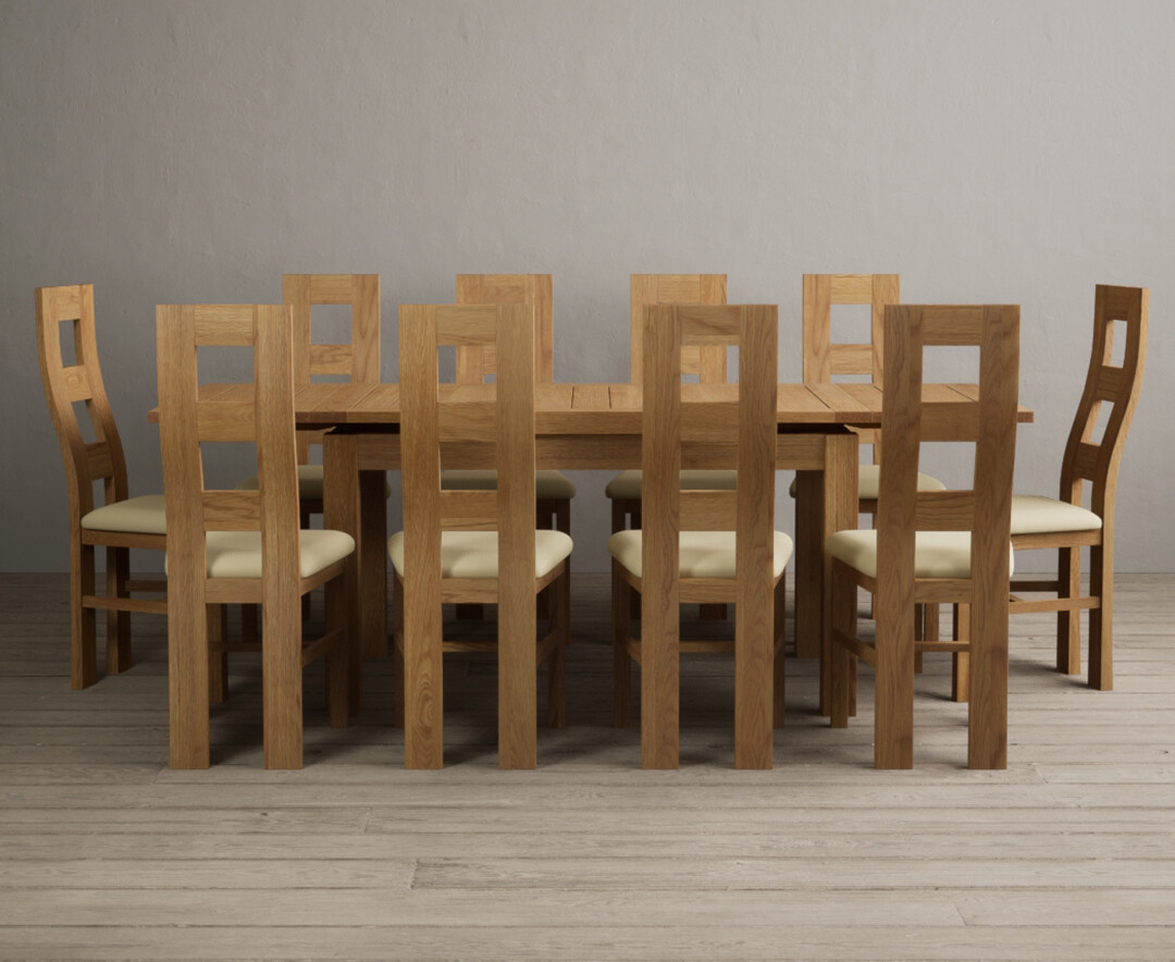 Extending Buxton 140cm Solid Oak Dining Table With 8 Black Natural Solid Oak Chairs