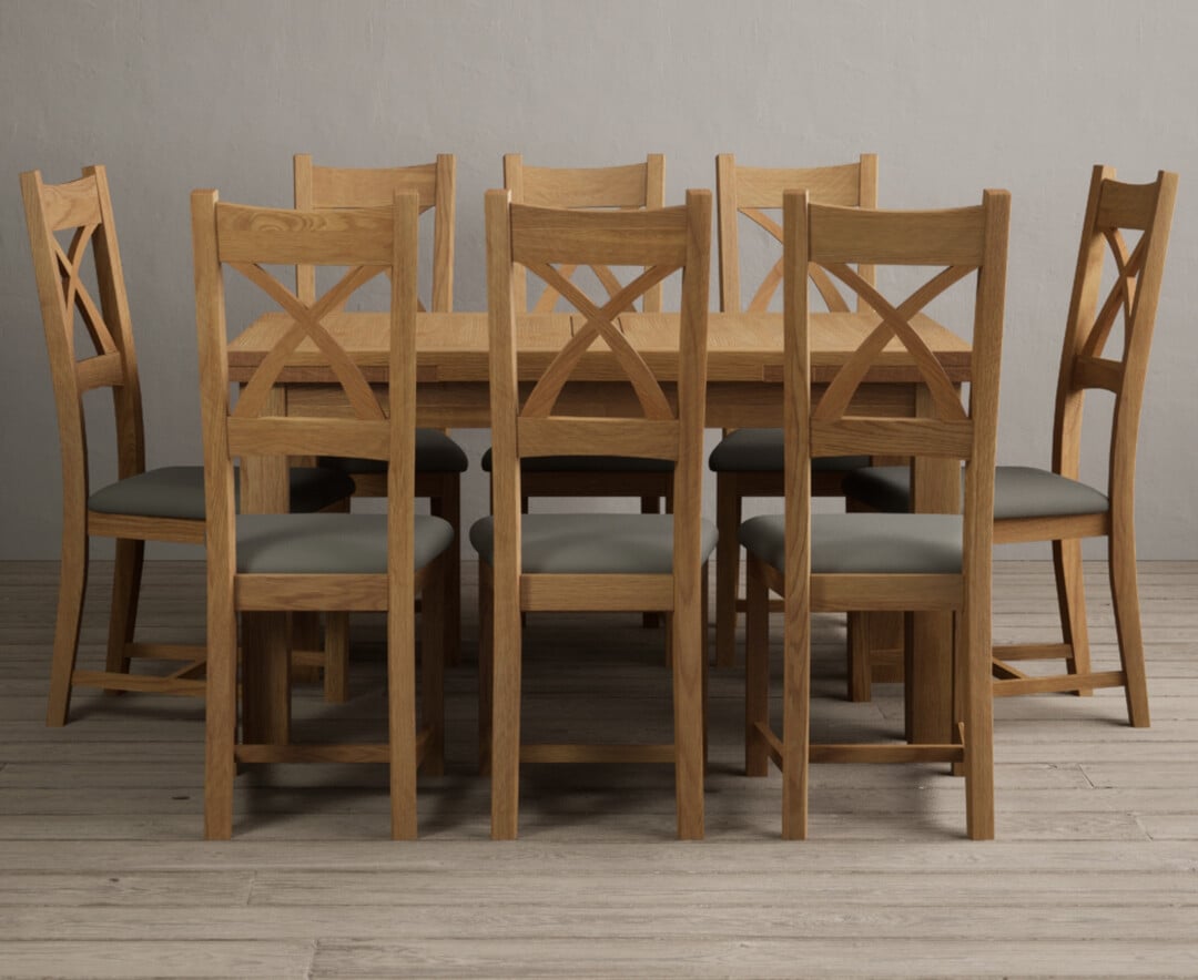 Extending Buxton 140cm Solid Oak Dining Table With 10 Brown Natural Solid Oak Chairs