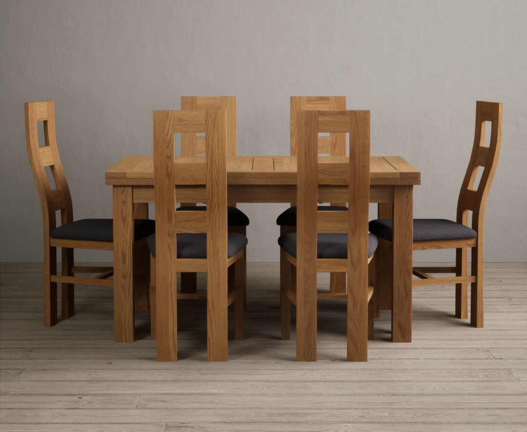 Extending Buxton 140cm Solid Oak Dining Table With 10 Blue Flow Back Chairs