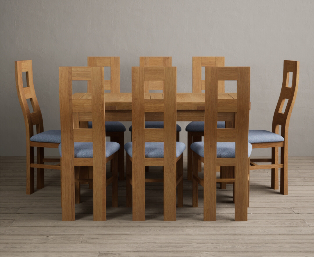 Extending Hampshire 140cm Solid Oak Dining Table With 10 Blue Flow Back Chairs