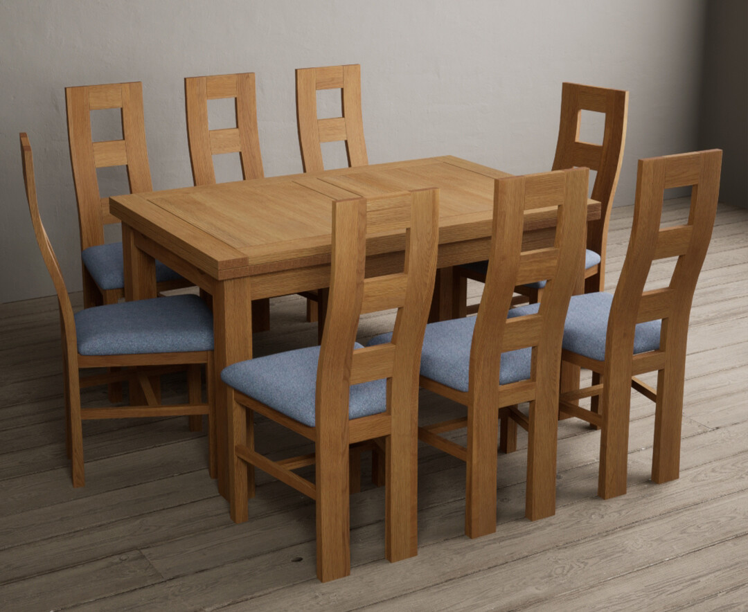 Photo 1 of Extending buxton 140cm solid oak dining table with 6 light grey flow back chairs