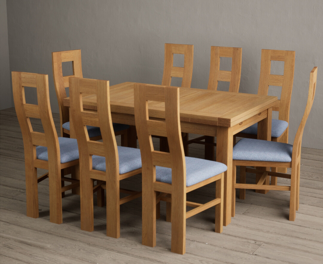 Photo 2 of Extending buxton 140cm solid oak dining table with 6 light grey flow back chairs