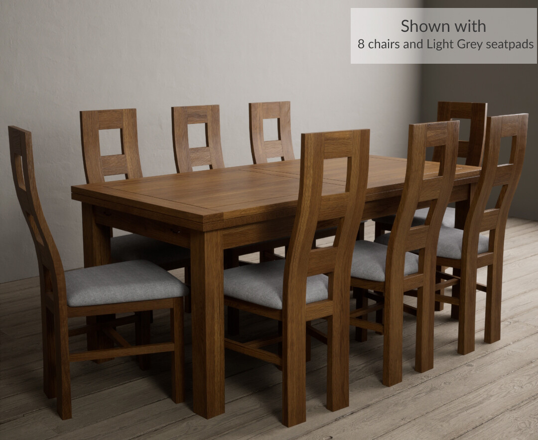 Photo 3 of Hampshire 180cm rustic solid oak extending dining table with 12 light grey rustic solid oak flow back chairs