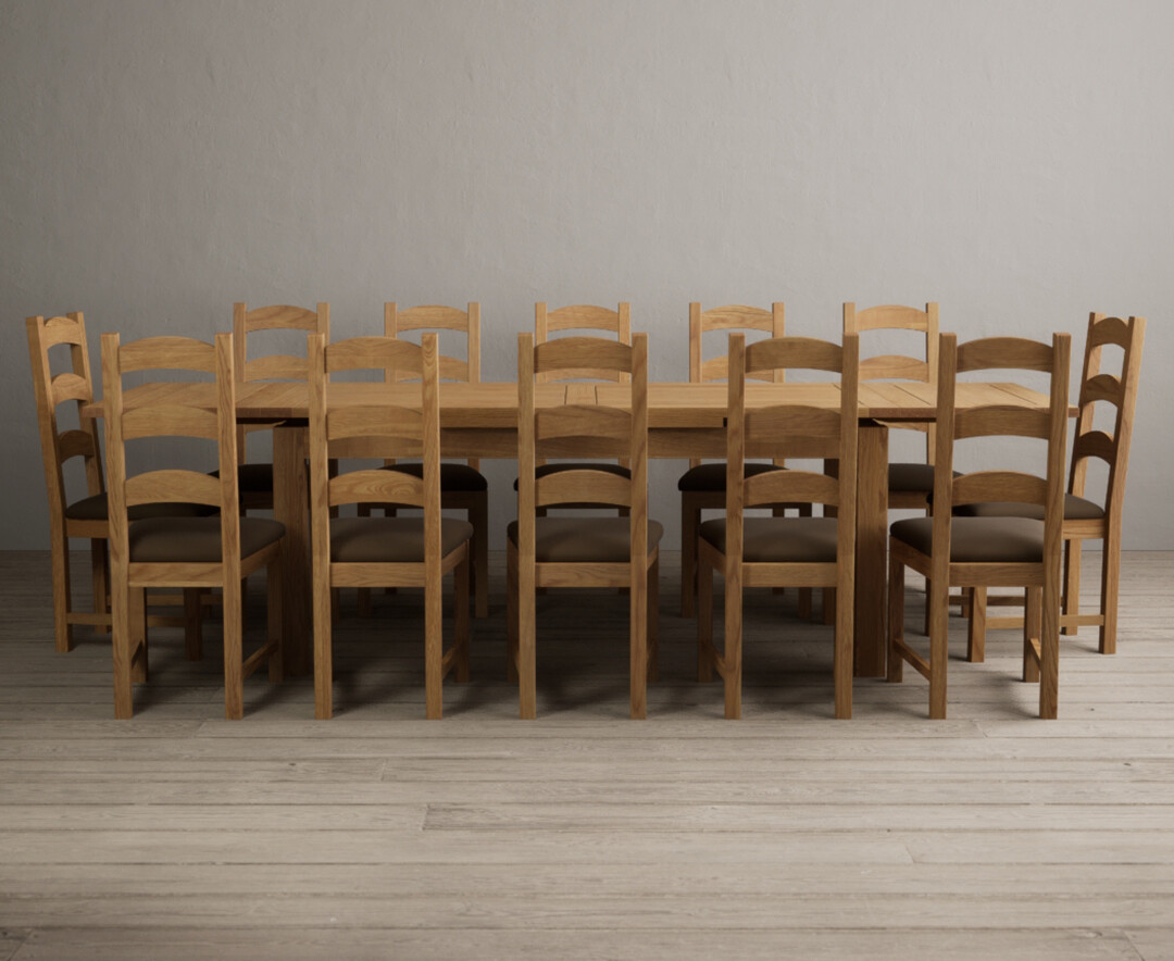 Extending Buxton 180cm Solid Oak Dining Table With 10 Grey Alton Chairs