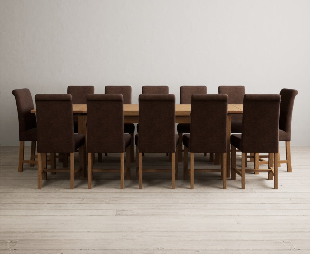 Extending Buxton 180cm Solid Oak Dining Table With 12 Charcoal Grey Chairs