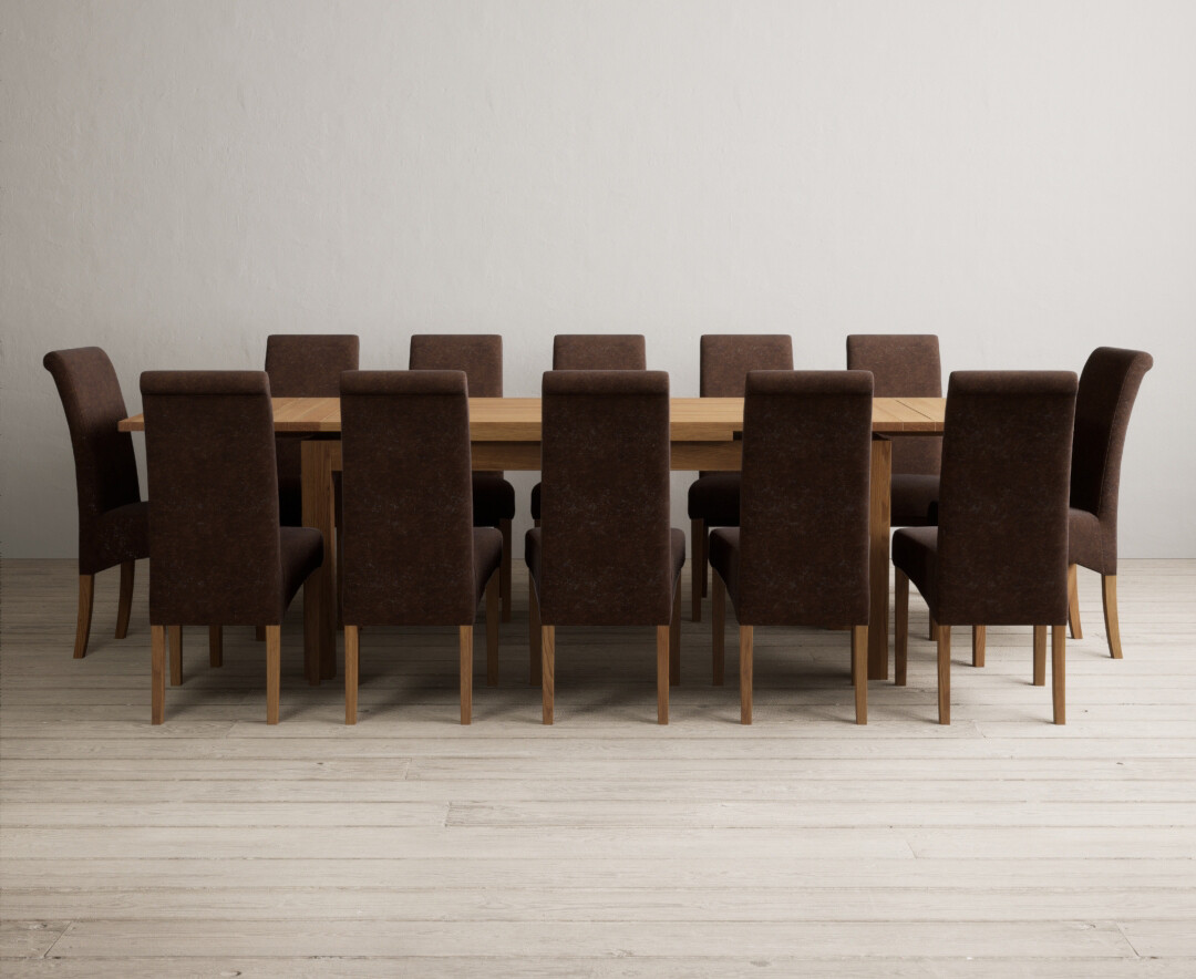 Extending Buxton 180cm Solid Oak Dining Table With 10 Natural Chairs