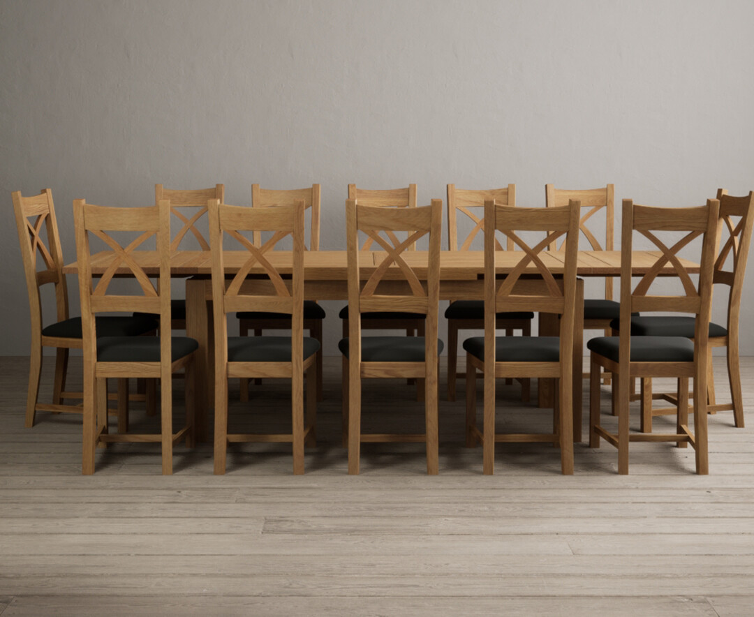 Extending Buxton 180cm Solid Oak Dining Table With 10 Black Natural Solid Oak Chairs