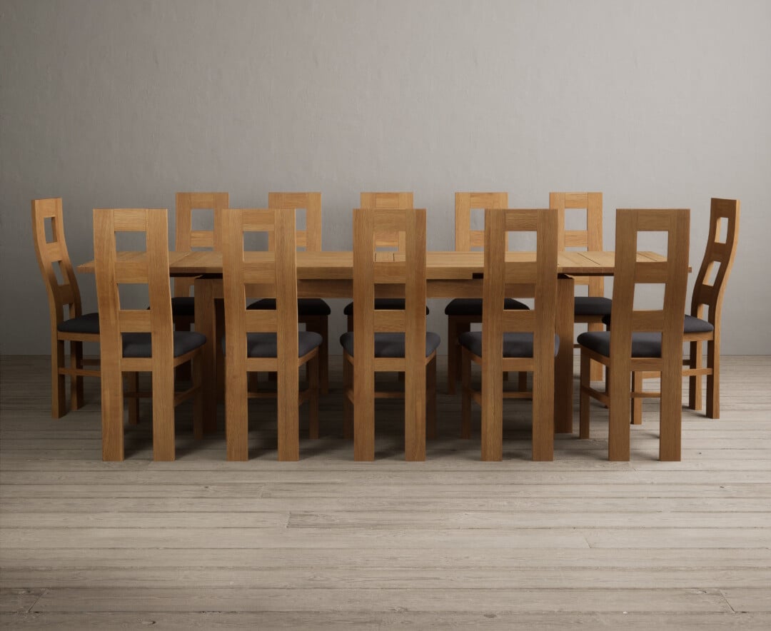 Extending Buxton 180cm Solid Oak Dining Table With 10 Brown Natural Chairs