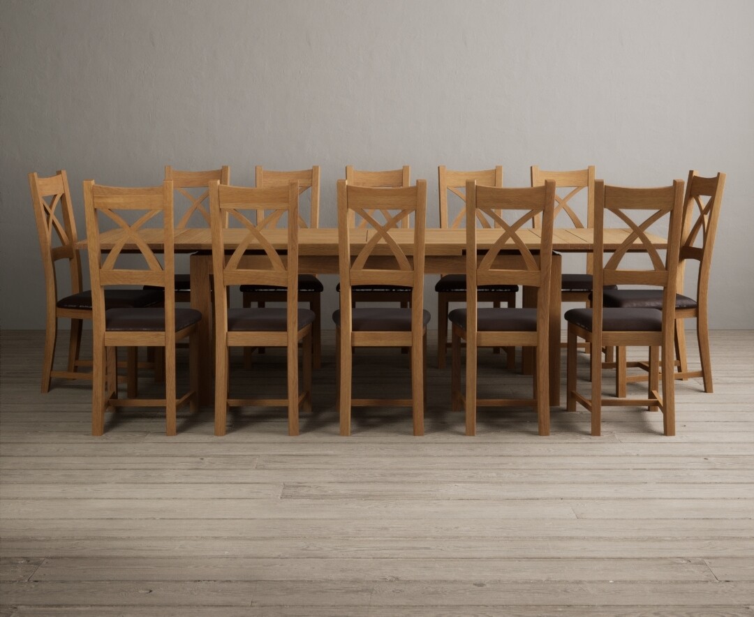 Product photograph of Extending Buxton 180cm Solid Oak Dining Table With 12 Oak Natural Chairs from Oak Furniture Superstore