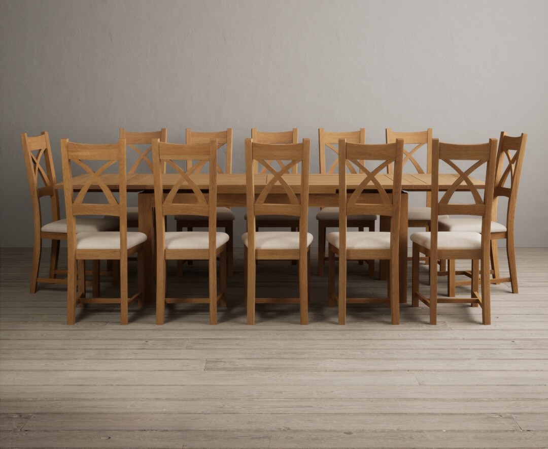 Product photograph of Extending Buxton 180cm Solid Oak Dining Table With 8 Oak Natural Chairs from Oak Furniture Superstore