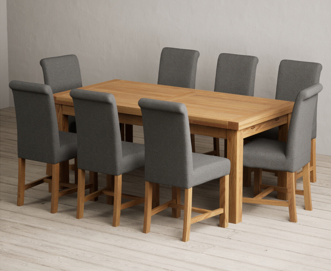Extending Buxton 180cm Solid Oak Dining Table with 6 Natural Scroll Back Chairs