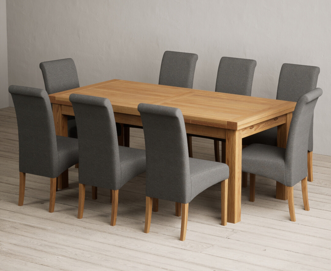 Extending Buxton 180cm Solid Oak Dining Table with 6 Natural Scroll Back Chairs