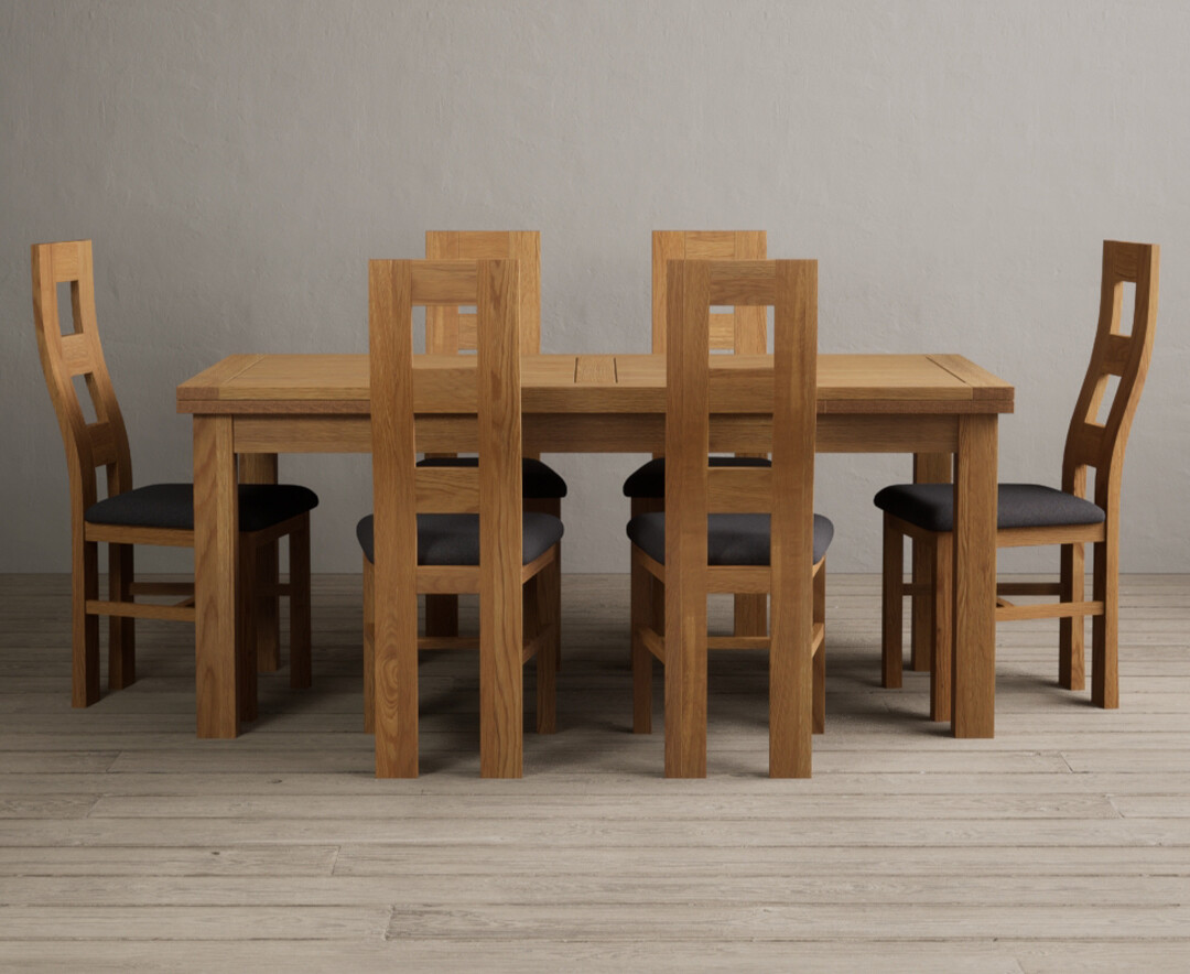Photo 3 of Extending buxton 180cm solid oak dining table with 6 charcoal grey flow back chairs