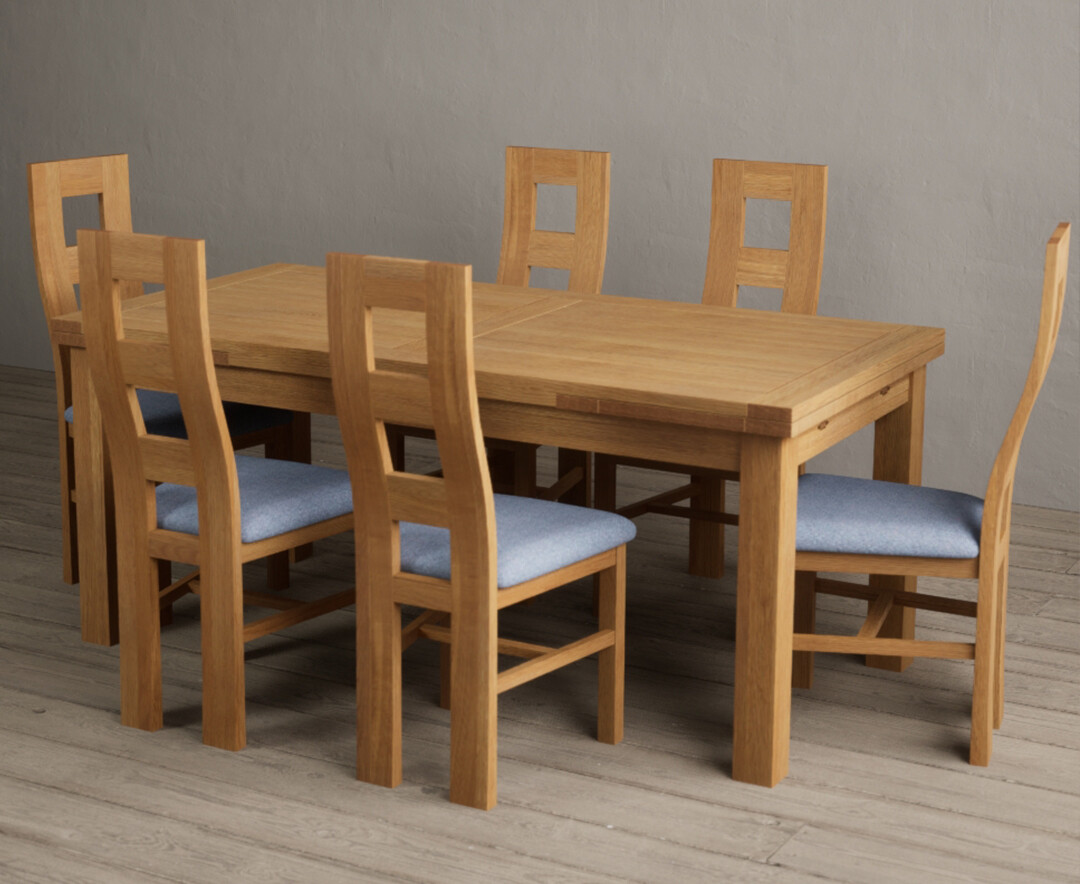 Photo 2 of Extending buxton 180cm solid oak dining table with 8 charcoal grey flow back chairs