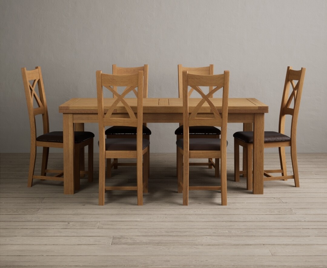 Extending Hampshire 180cm Solid Oak Dining Table With 6 Charcoal Grey X Back Chairs