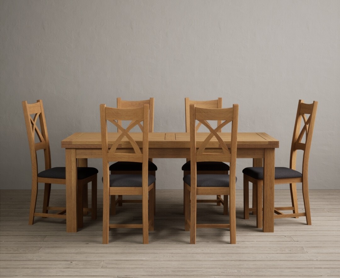 Product photograph of Extending Hampshire 180cm Solid Oak Dining Table With 12 Blue X Back Chairs from Oak Furniture Superstore