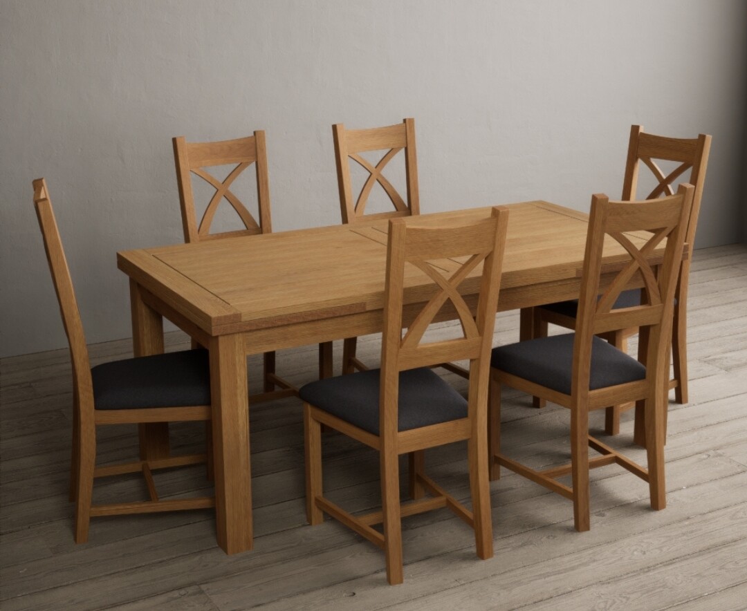 Photo 1 of Extending buxton 180cm solid oak dining table with 10 blue x back chairs