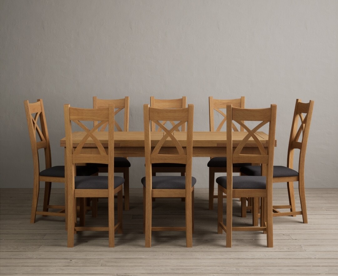 Photo 3 of Extending buxton 180cm solid oak dining table with 6 light grey x back chairs