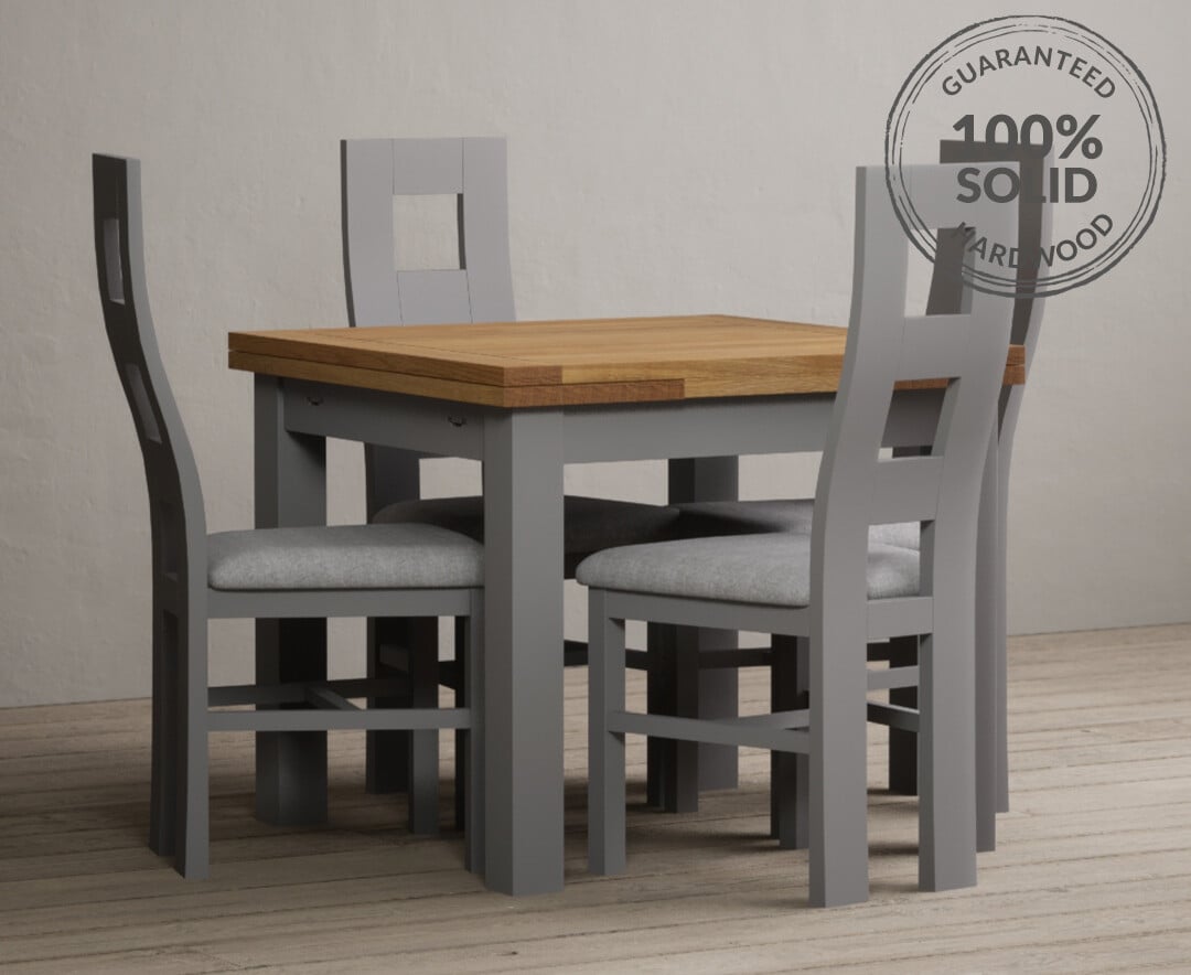 Extending Hampshire 90cm Oak and Light Grey Dining Table with Flow