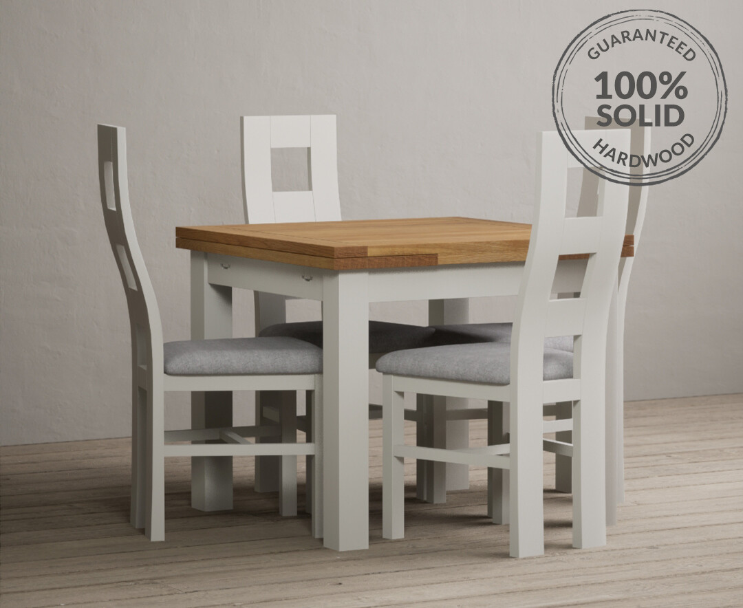 Product photograph of Hampshire 90cm Oak And Chalk White Extending Dining Table With 4 Linen Flow Back Chairs from Oak Furniture Superstore