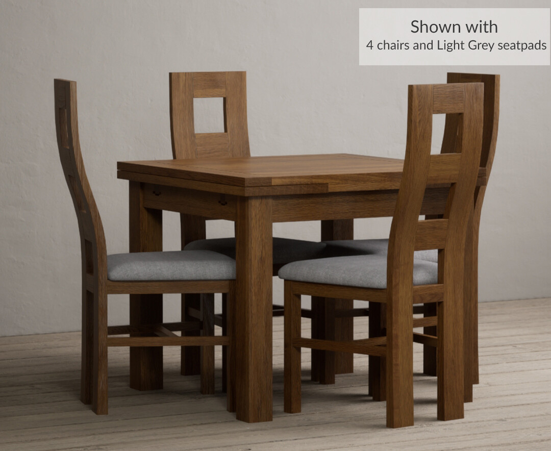 Photo 1 of Buxton 90cm rustic solid oak extending dining table with 4 light grey rustic solid oak flow back chairs